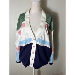 NWT Buru Navy Colorblock Tennis Cardigan Sz L/XL